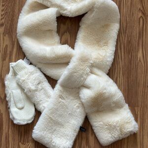 Lane Bryant White Faux Fur Scarf and Knit Mittens